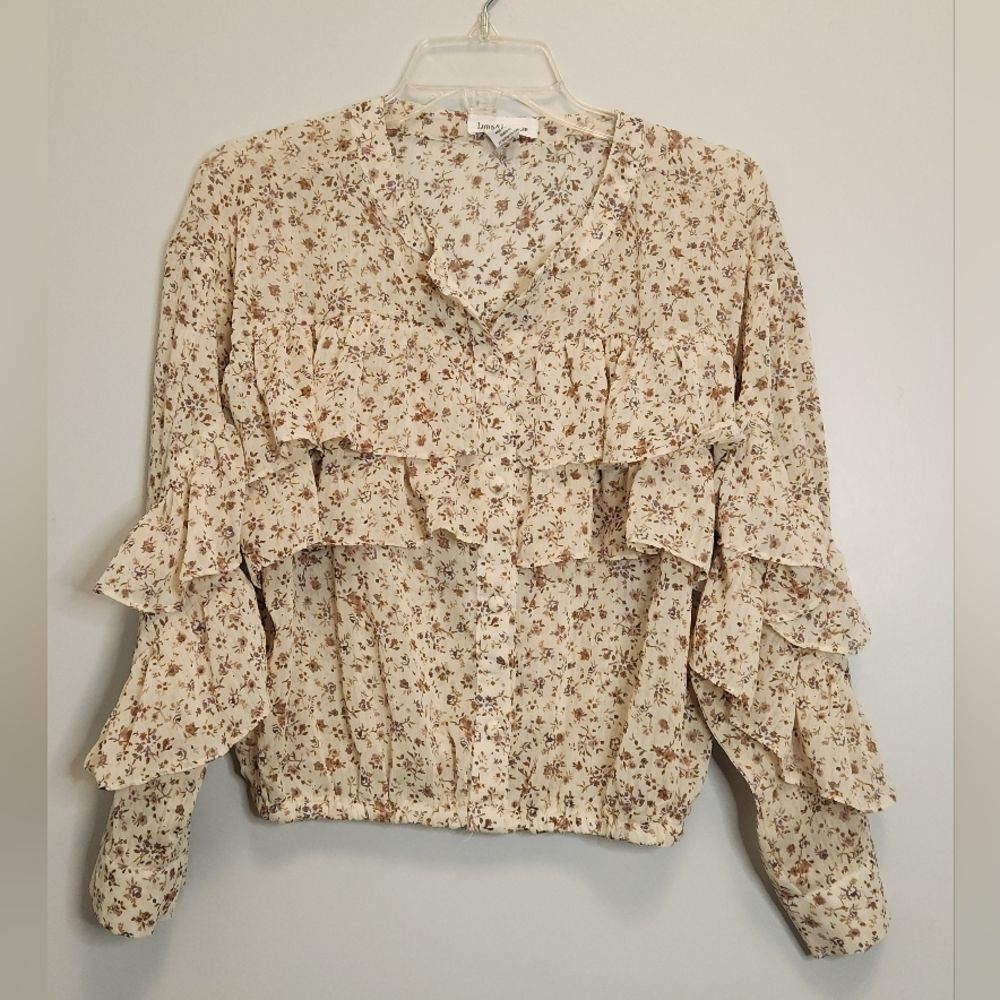 Lotus & Lavender Floral Ruffle Cropped Blouse Size Large Cottagecore!